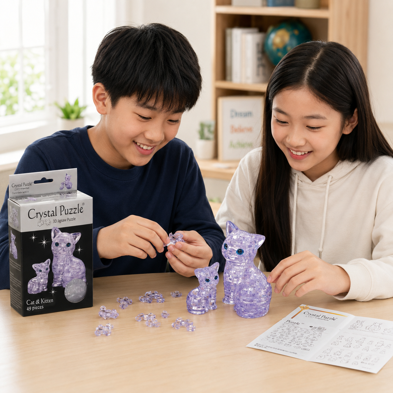 Play N Learn 3D Crystal Puzzle Clear Cat & Kitten Set | STEM Jigsaw Brain Teaser