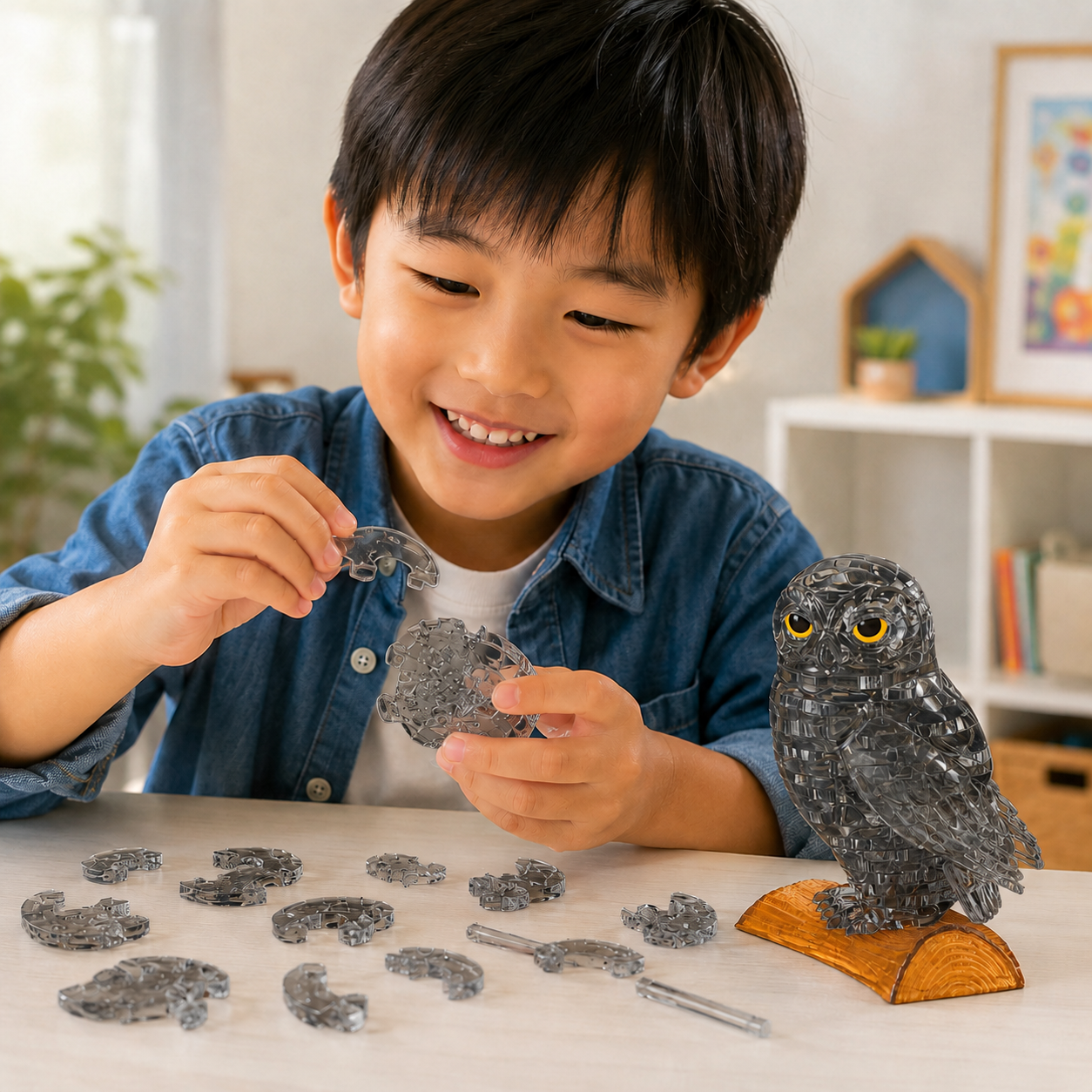 Play N Learn 3D Crystal Puzzle Clear/Black Owl | STEM Jigsaw Brain Teaser