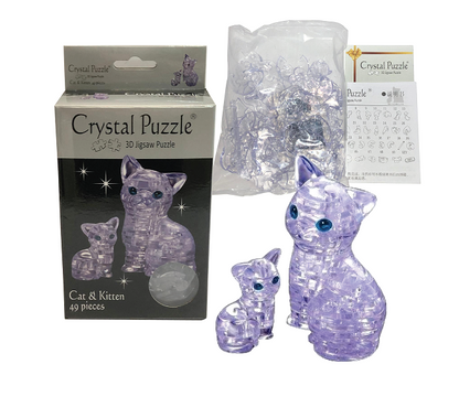 Play N Learn 3D Crystal Puzzle Clear Cat & Kitten Set | STEM Jigsaw Brain Teaser