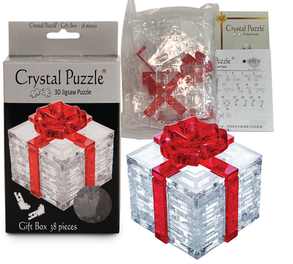 Play N Learn 3D Crystal Gift Box with Red Ribbon | Jigsaw Puzzle Building & Spatial Skills