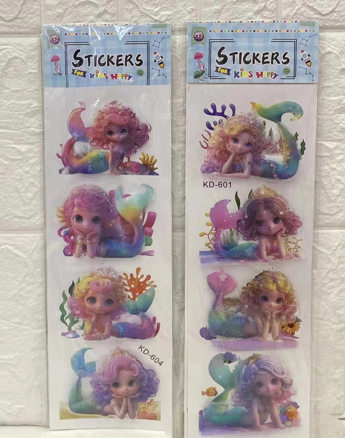 3D Pop Up Stickers Mermaid Ocean World for Kids Room, Wall, Home Deco and Stationery ( 1 set 4 sheets , 16 designs )