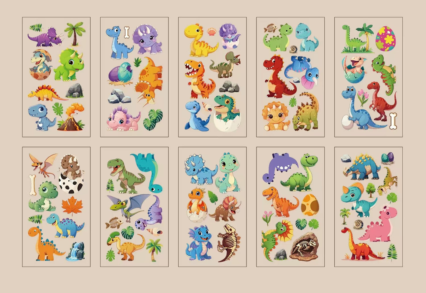 Tattoo Stickers Dinosaurs For Kids 1 Pack of 10 sheets
