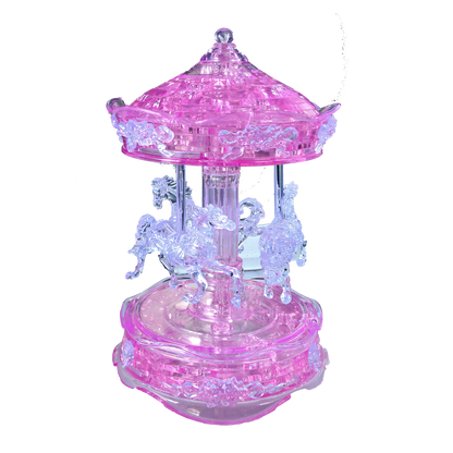 Play N Learn 3D Crystal Puzzle Pink Carousel | Spinning Jigsaw Brain Teaser & Display Gift