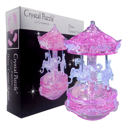 Play N Learn 3D Crystal Puzzle Pink Carousel | Spinning Jigsaw Brain Teaser & Display Gift