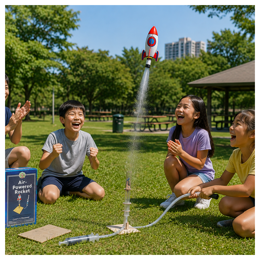 Play N Learn STEM Air Powered Rocket Launcher Science Kit for Kids | Physics Experiments