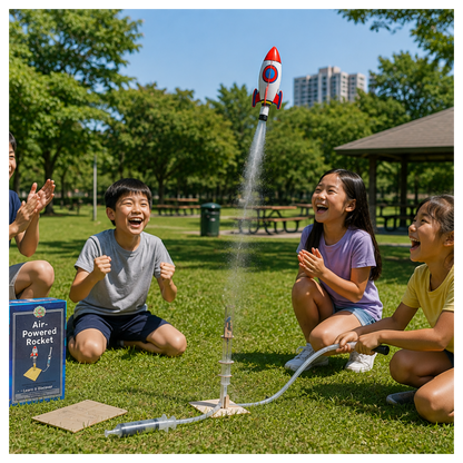 Play N Learn STEM Air Powered Rocket Launcher Science Kit for Kids | Physics Experiments