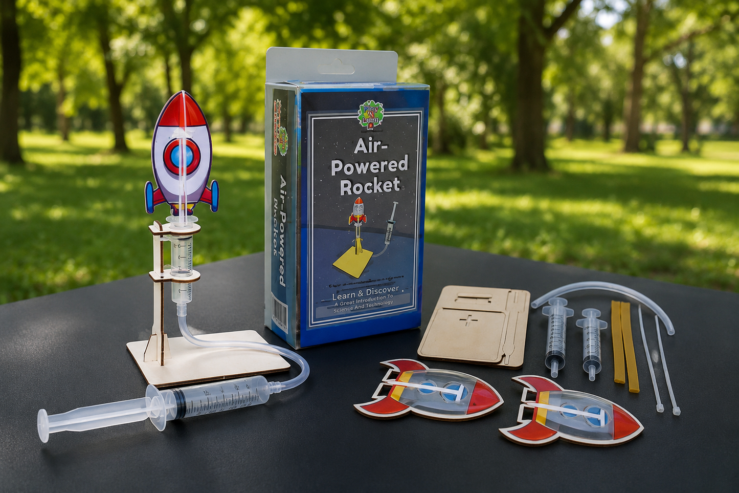 Play N Learn STEM Air Powered Rocket Launcher Science Kit for Kids | Physics Experiments