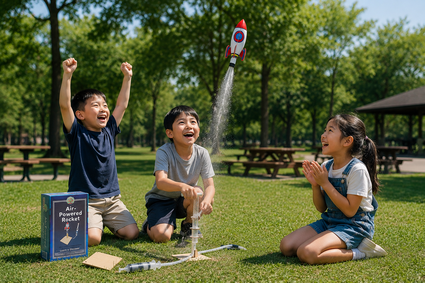 Play N Learn STEM Air Powered Rocket Launcher Science Kit for Kids | Physics Experiments