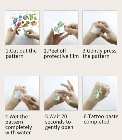Play N Learn Dinosaur Tattoo Stickers for Kids | Party Gift Pack of 10 Sheets